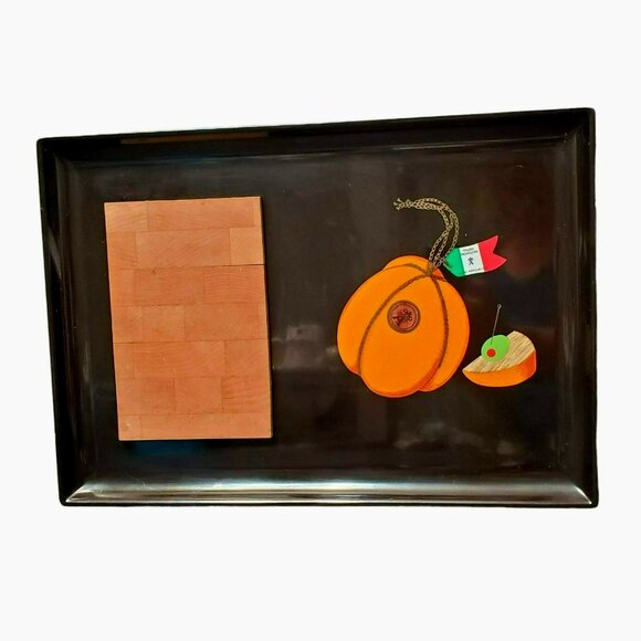 Vintage Mid-Century Couroc Cheese Board / Tray, Black & Wood, Italian Provolone - Picture 1 of 10